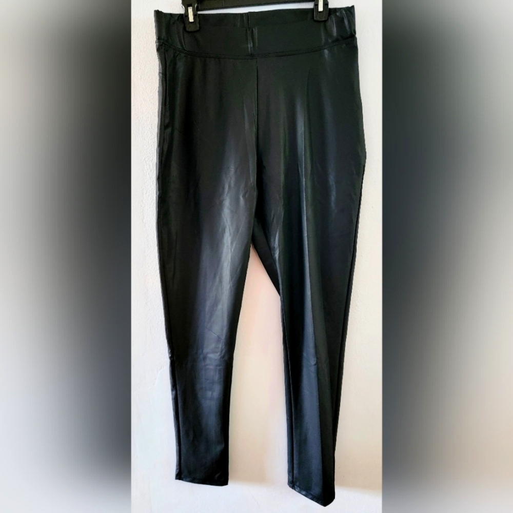 Whimsigoth Goth Bikercore Roma Concept High Rise Faux Leather Black Leggings 1X